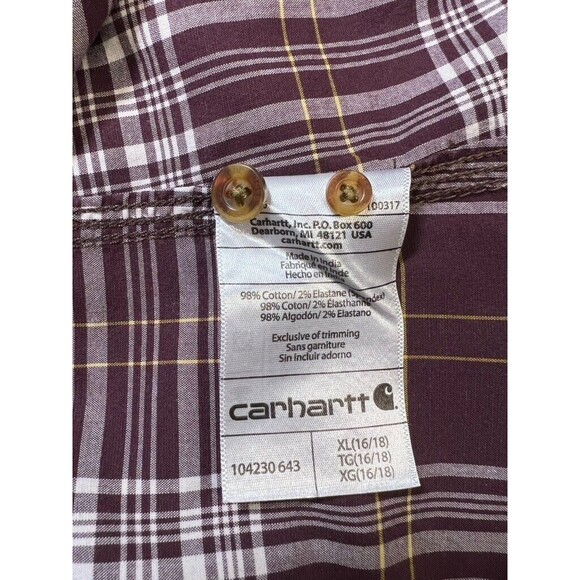 Mens Carhartt Long Sleeve Button Down Shirt Brown Plaid Size XL - Picture 7 of 9